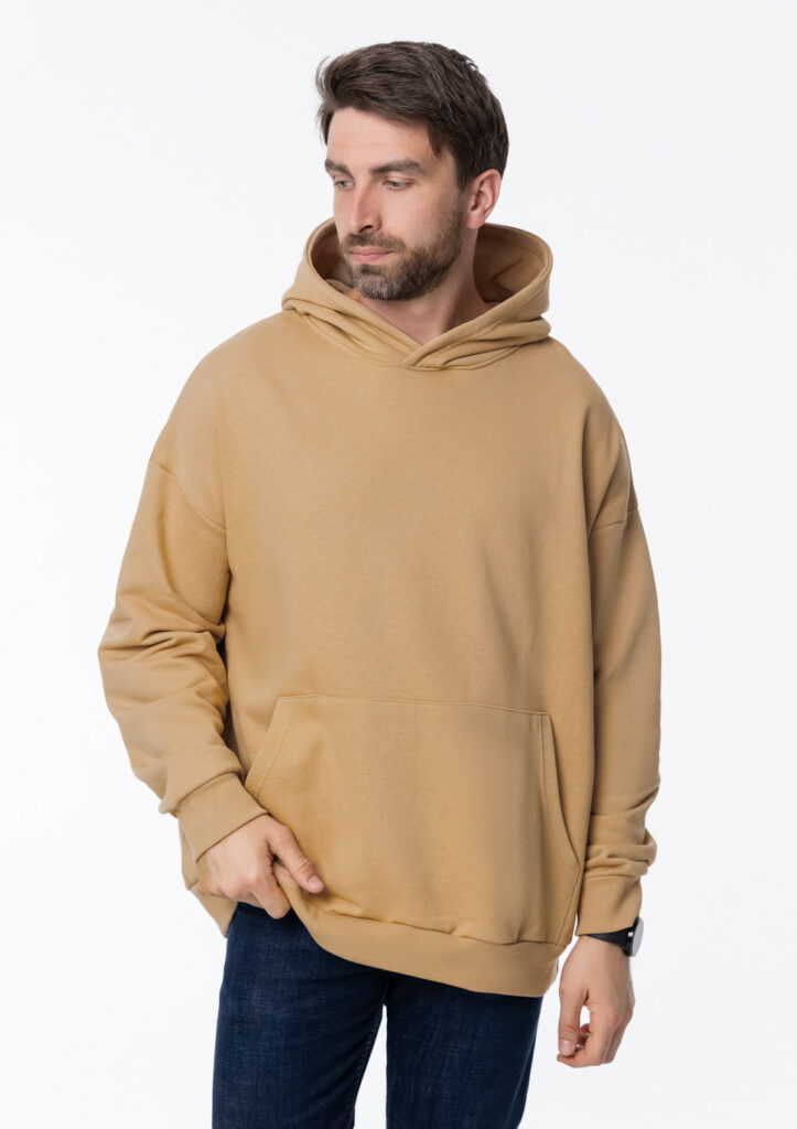 Худи унисекс оверсайз футер без начёса с именной вышивкой (Бежевый)